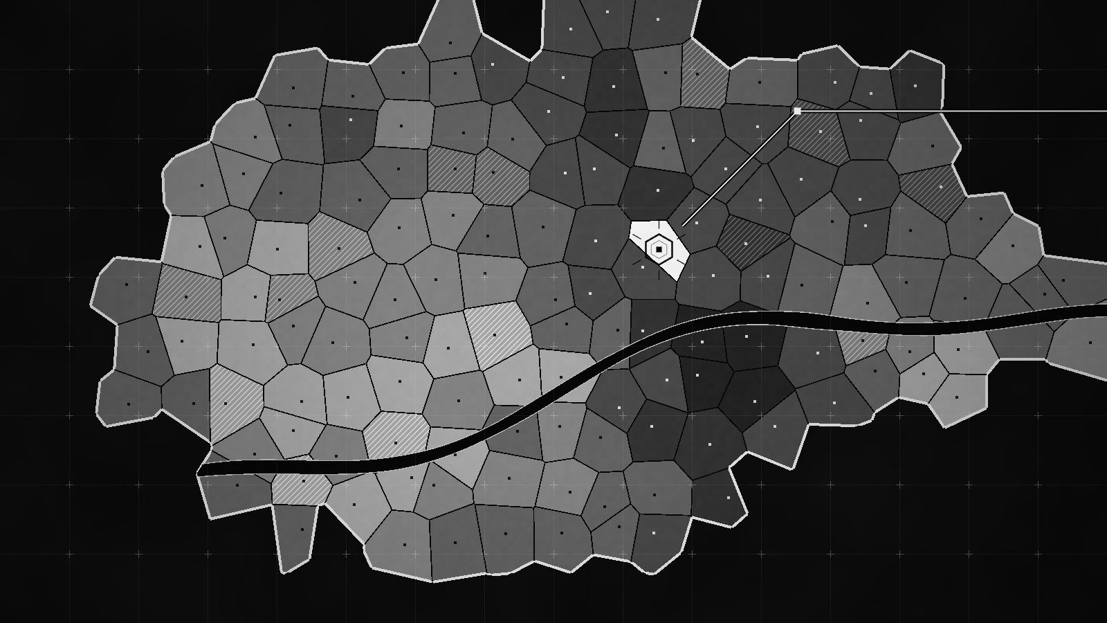 Abstract survey plate: a ward map of shaded districts crossed by a river, with one ward marked.